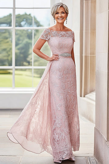 élégant fard à joues de l’épaule colonne dentelle longue mère de la mariée avec strass